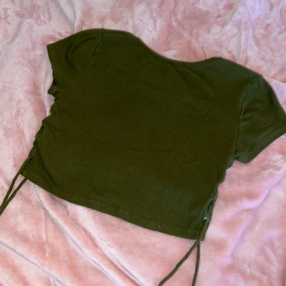 Dark Olive Green Crop Top With Lace-Up Sides - Picture 2 of 4